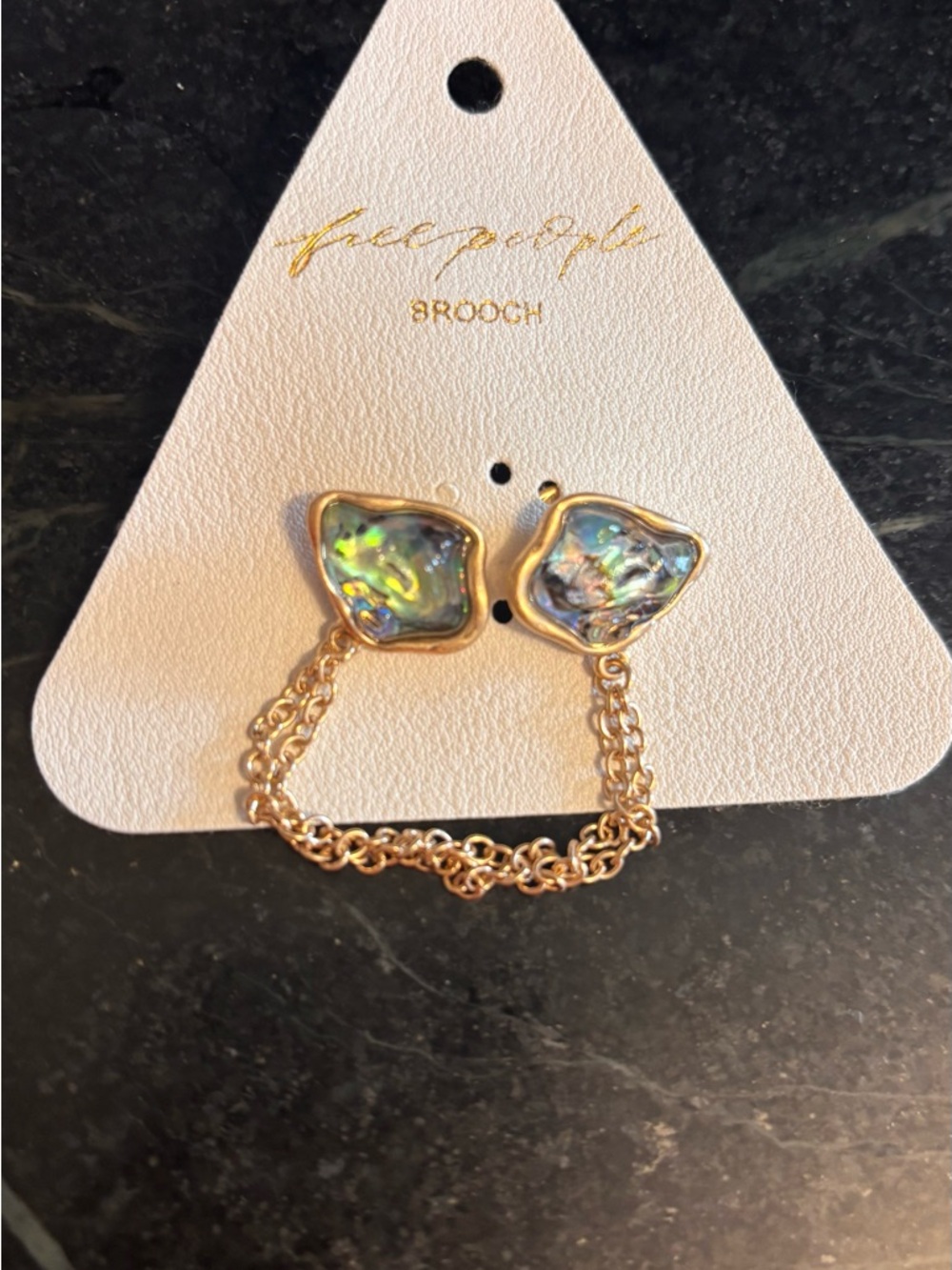 Free People Gold-Tone Abalone Iridescent Double-Chain Brooch